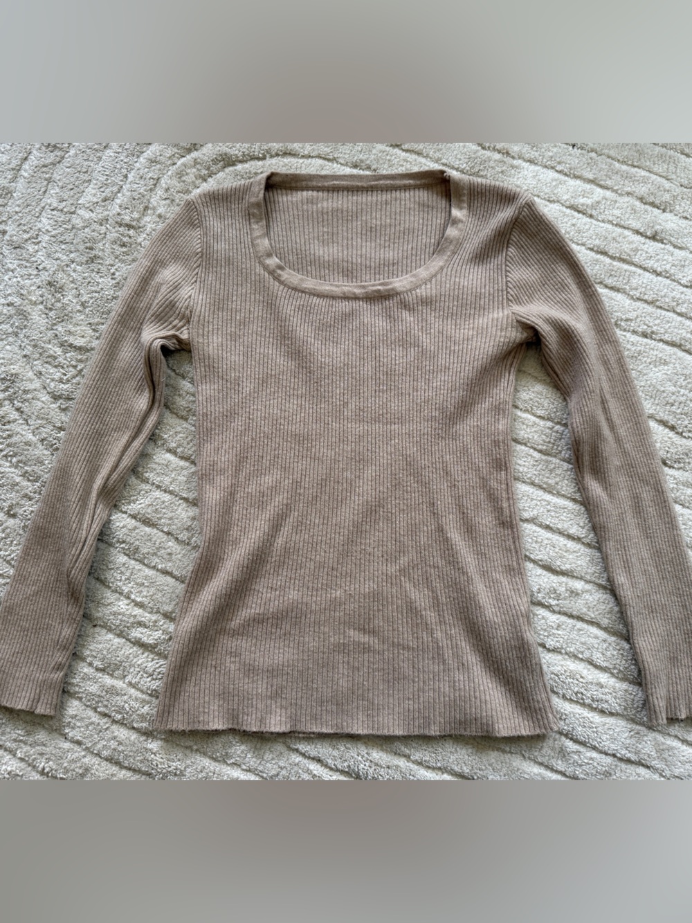 SHEIN Super Soft Scoop Neck Shoulder Ribbed Sweater in Taupe Beige XS/S